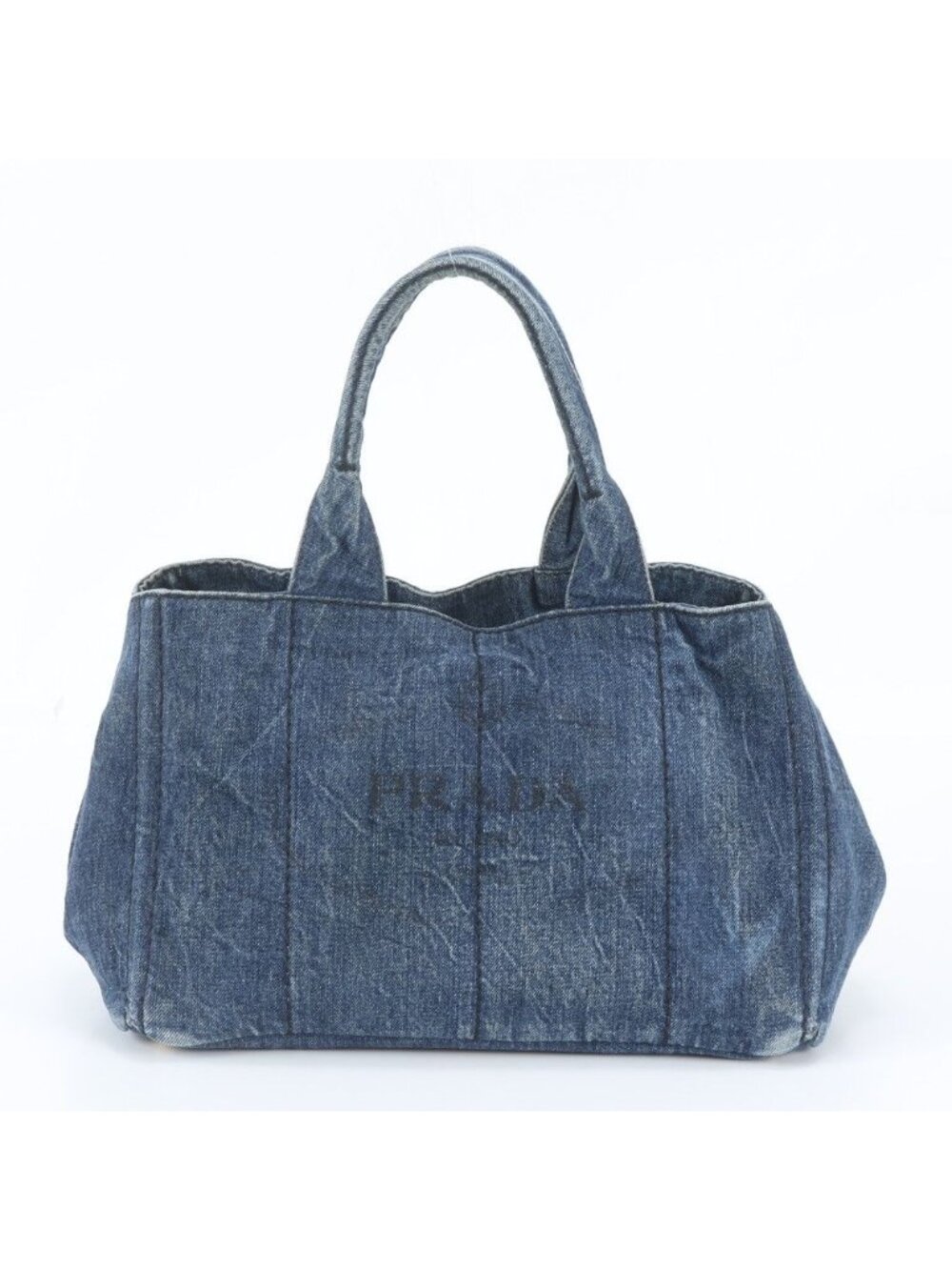 Prada Canapa Denim Triangle Logo Tote Bag Shoulder